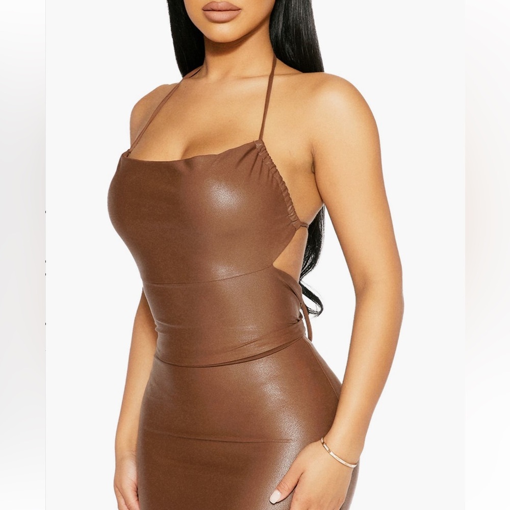 Naked Wardrobe faux leather crop top